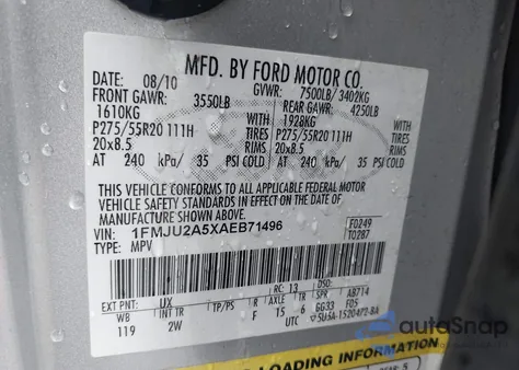 2010 Ford Expedition Limited from USA, damaged, VIN 1FMJU2A5XAEB71496